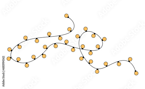 Christmas garland in trendy groovy retro cartoon style.Happy New year and Merry Christmas characters.70s Vibes groovy garland.Vector Illustration.Christmas lights.