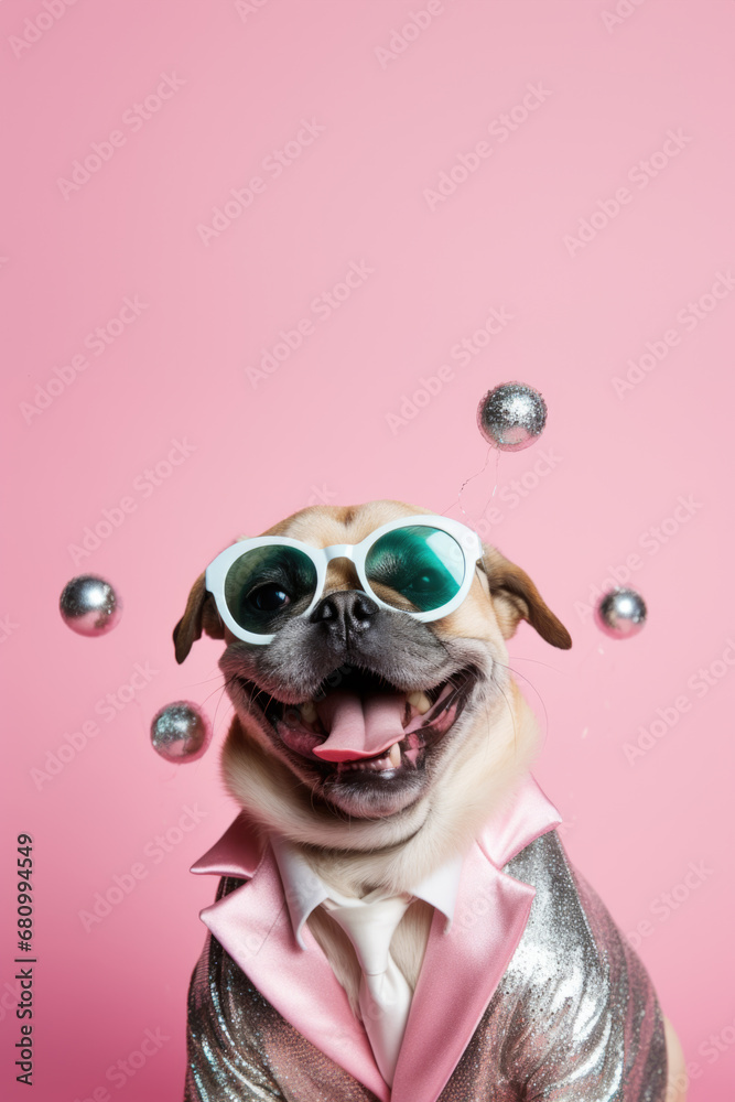 Fototapeta premium Célébration Canine : Chiens en Tenues de Fête pour la Nouvelle Année