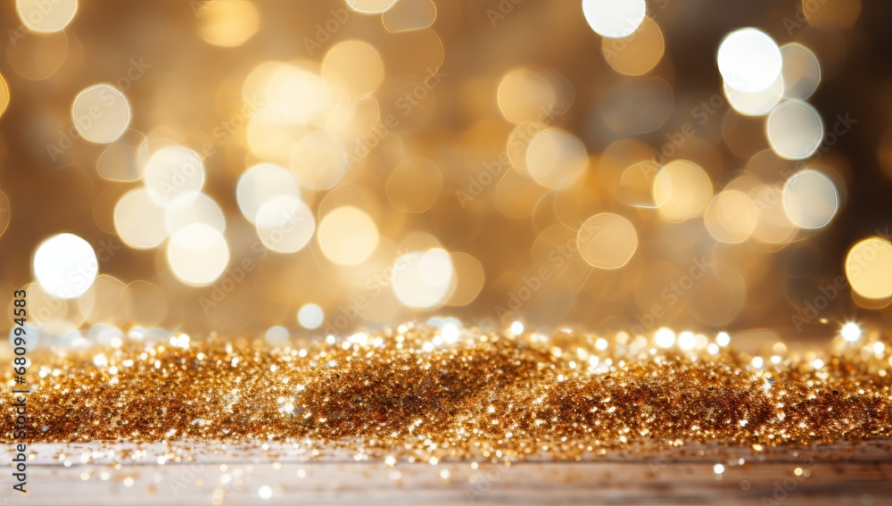 Gold glitter vintage lights bokeh background. Christmas and New Year.