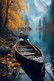 Boats in a lake, mountains, moody, autumn, nature photography