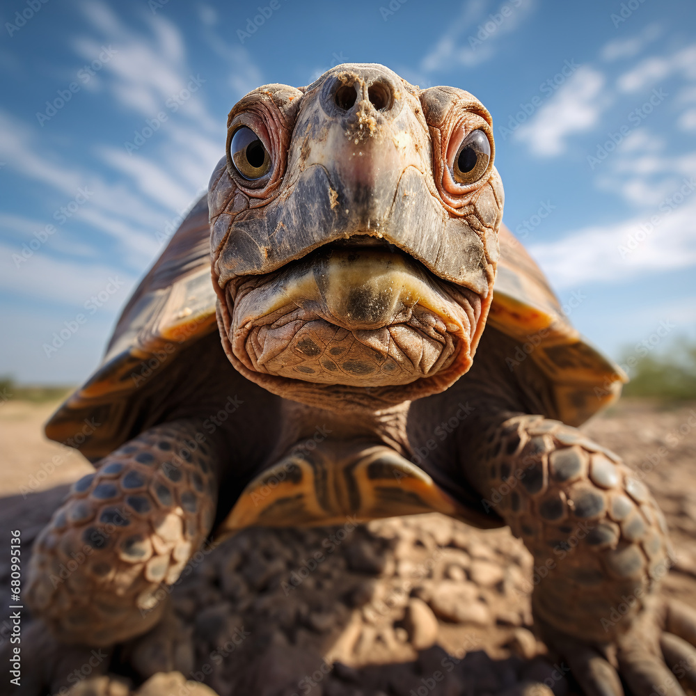 A Dignified and Inquisitive Tortoise Captured in a Macro Pet Photography - obrazy, fototapety, plakaty 