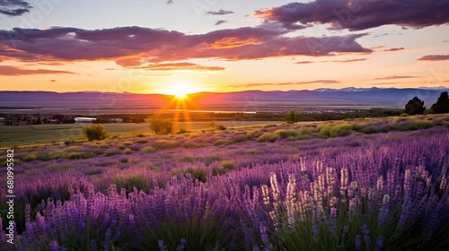 Serene Sunset over Lavender Field