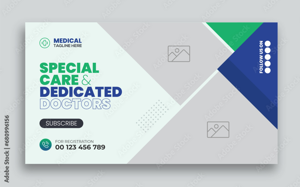 Medical healthcare youtube thumbnail cover and social media web banner design template	