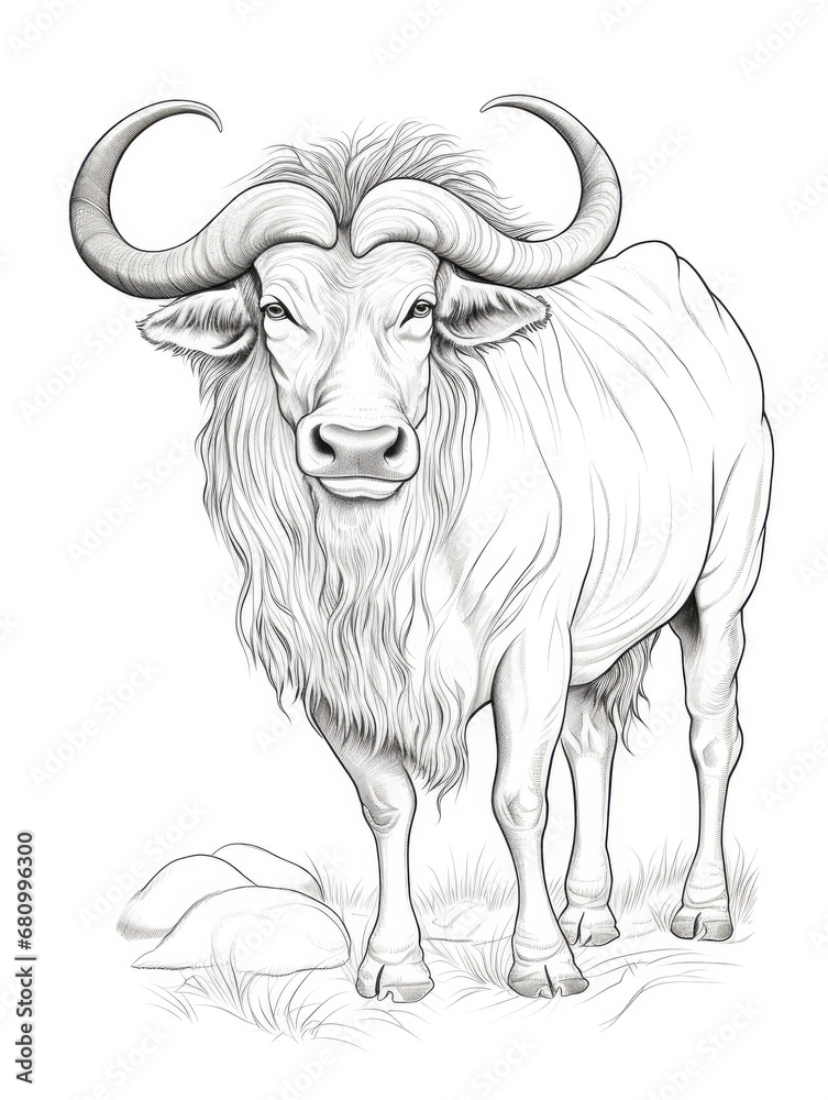 Naklejka premium Wildebeest animal Coloring book page