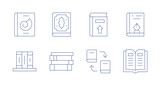 Book icons. Editable stroke. Containing design book, book, books, quran, exchange, upload.