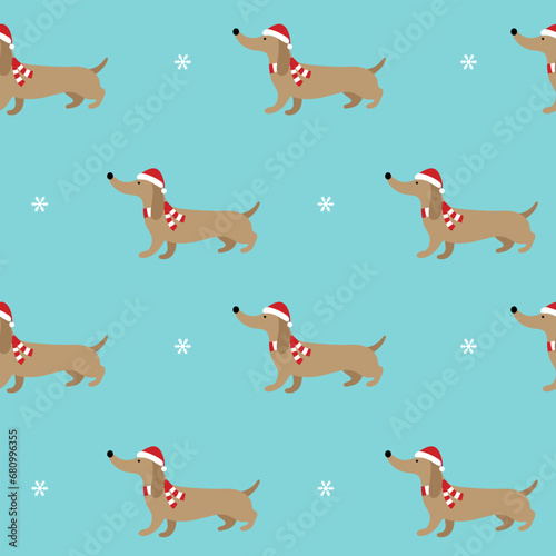 Childish seamless pattern with hand drawn dachshund and snowflakes. Perfect for kids apparel,fabric, textile, nursery decoration,wrapping paper.