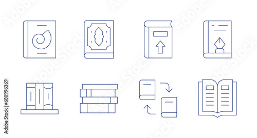 Book icons. Editable stroke. Containing design book, book, books, quran, exchange, upload.