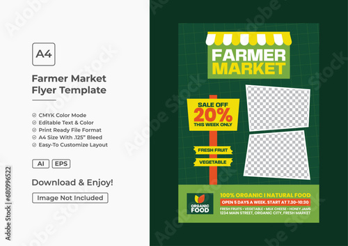 Hand drawn flat design farmers market flyer poster template