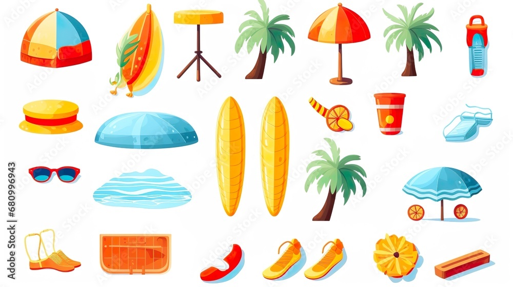 Obraz premium Set of summer items isolated beach staff. Sea vocation objects collection.
