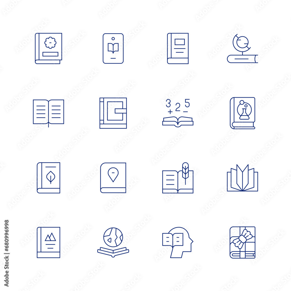 Book line icon set on transparent background with editable stroke. Containing book, reading book, guide book, world book day, read, bookmark, science book, gift.