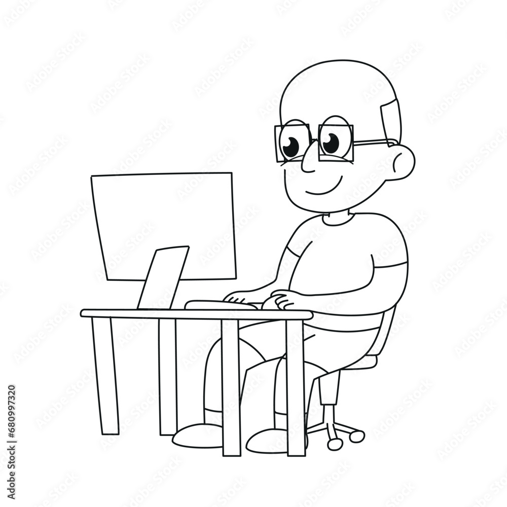 Computer programmer. Vector illustration for coloring