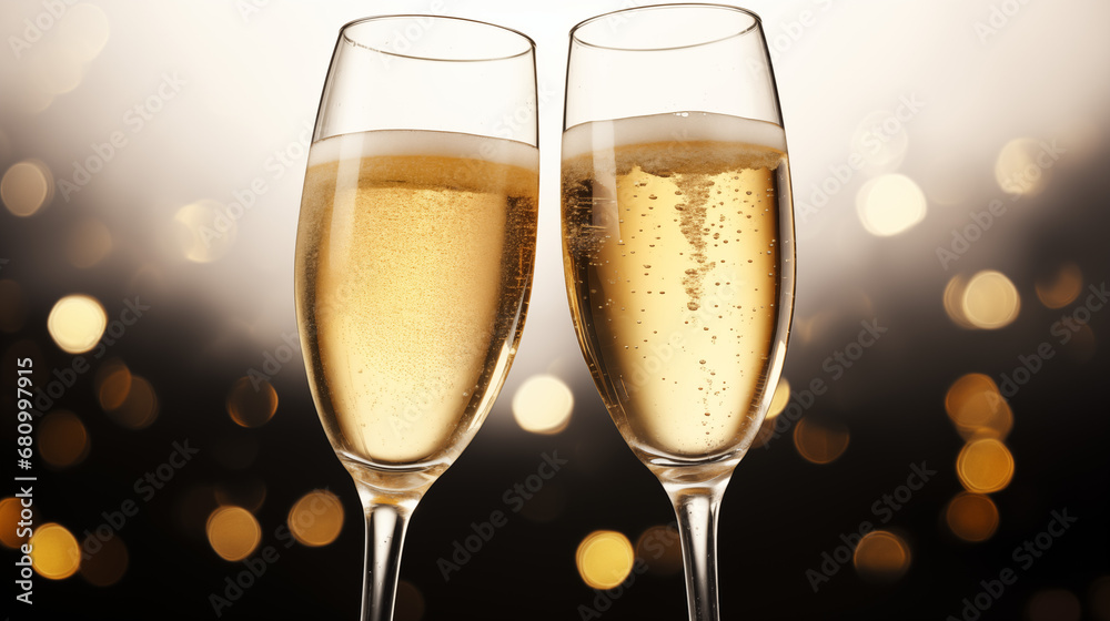 two 2 glasses of champagne cheering wiht light effects in the background. two 2 glasses of champagne cheering wiht light effects in the background.