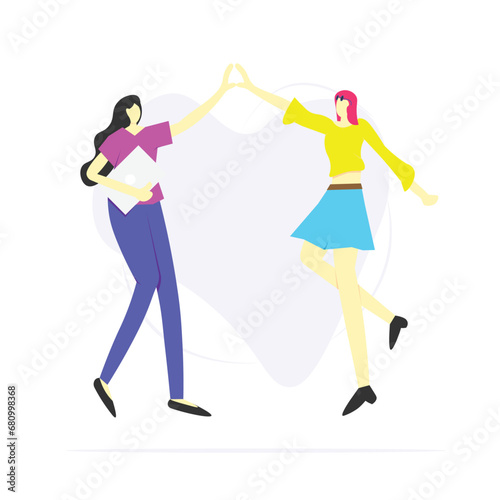 Flat illustration of a collaboration between business woman and influencer as digital marketing strategy on social media