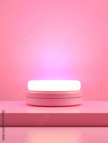 3d rendering pink exhibition stand, podium, stage, product commercial photography background, PPT background product cosmetics display © Derby