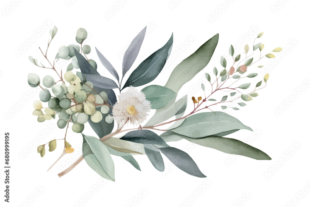 Watercolor vector flowers. Botanical illustration. Wild bouquet.  - obrazy, fototapety, plakaty 
