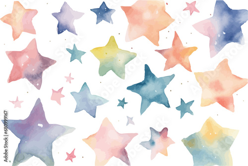 Star watercolor illustration background. Simple star backdrop. Abstract vector pattern.