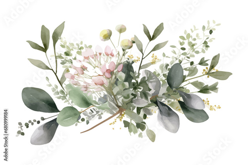 Watercolor vector flowers. Botanical illustration. Wild bouquet.  #680999184