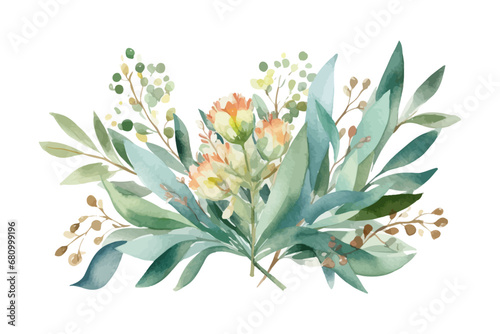 Watercolor vector flowers. Botanical illustration. Wild bouquet. 