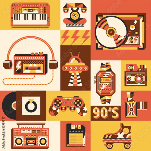 set illustration of vintage 90's elements