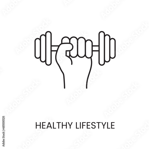 Healthy lifestyle, hand with dumbbells line icon vector for educational materials about diabetes
