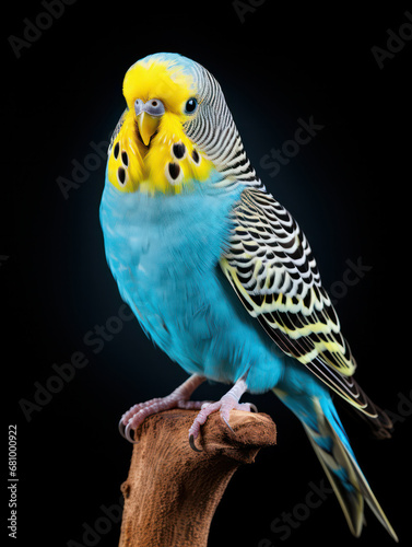 Budgerigar Studio Shot Isolated on Clear Black Background, Generative AI