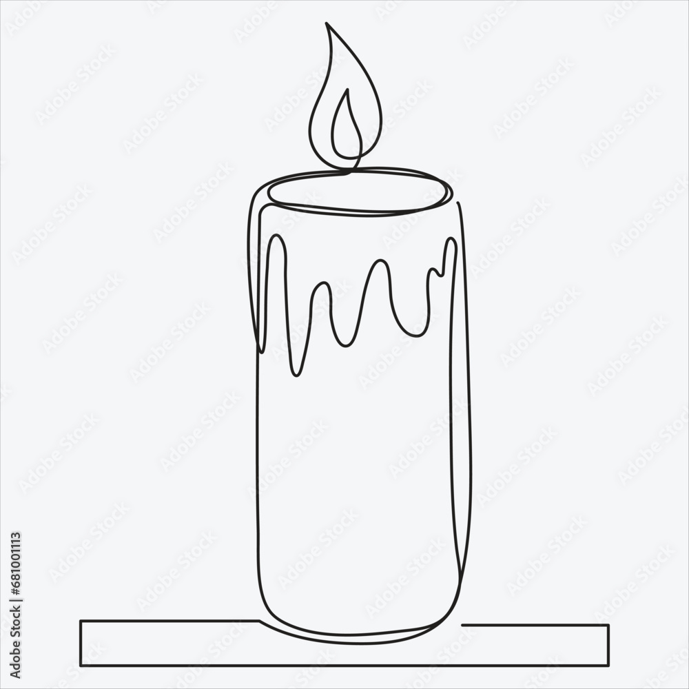 Continuous line hand drawing vector illustration candle