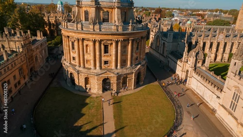 Aerial shot of the University of Oxford, Radcliffe Camera and All Souls College in England, UK. The University of Oxford is the oldest university in the English-speaking world photo