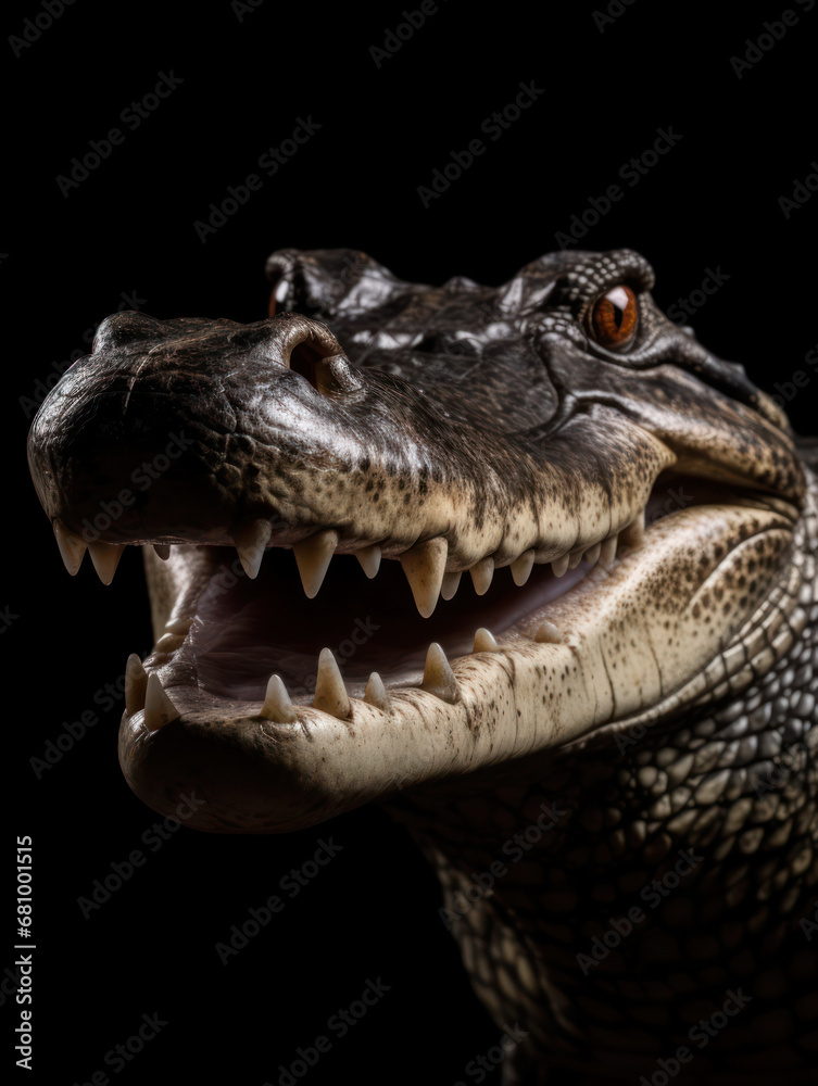 Crocodile Studio Shot Isolated on Clear Black Background, Generative AI Crocodile Studio Shot Isolated on Clear Black Background, Generative AI