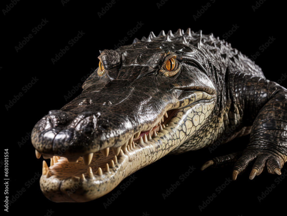 Fototapeta premium Crocodile Studio Shot Isolated on Clear Black Background, Generative AI