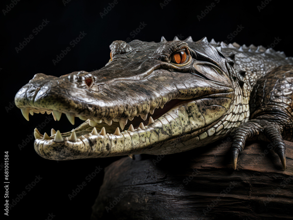 Fototapeta premium Crocodile Studio Shot Isolated on Clear Black Background, Generative AI