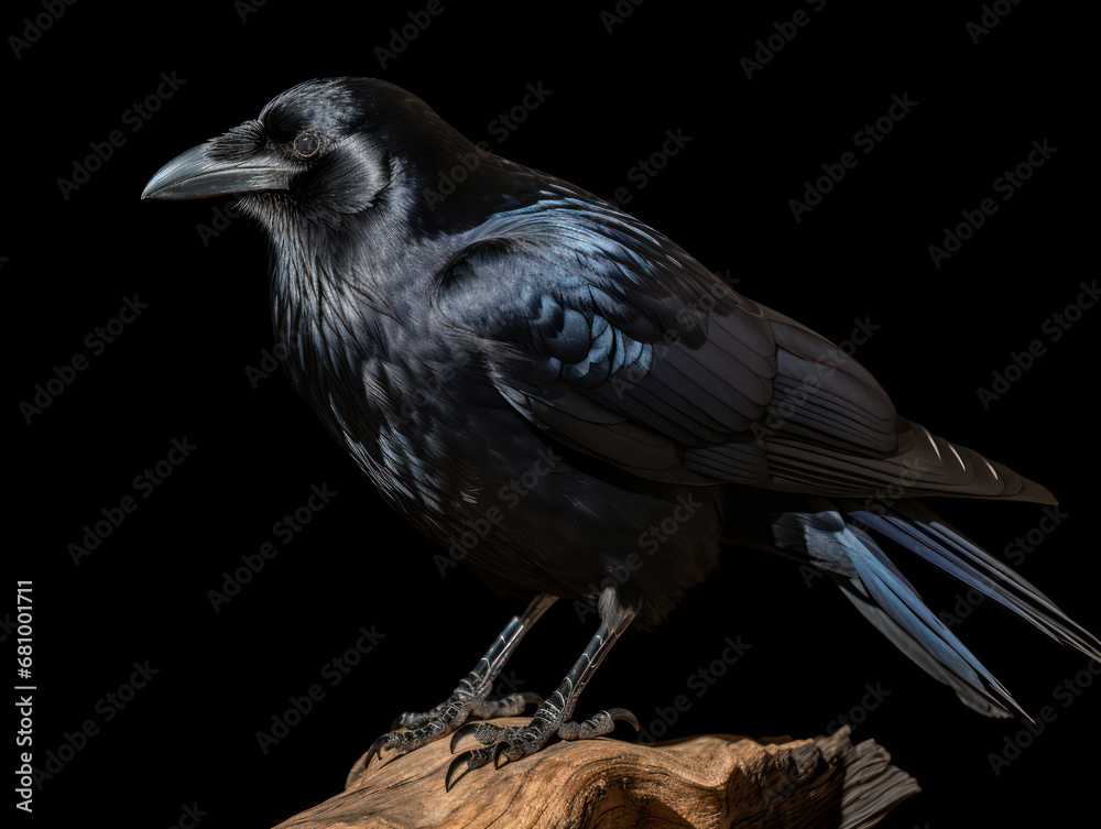 Fototapeta premium Crow Studio Shot Isolated on Clear Black Background, Generative AI
