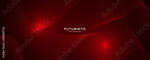 3D red techno abstract background overlap layer on dark space with glowing waves shape effect decoration. Modern graphic design element dots style concept for banner, flyer, card or brochure cover