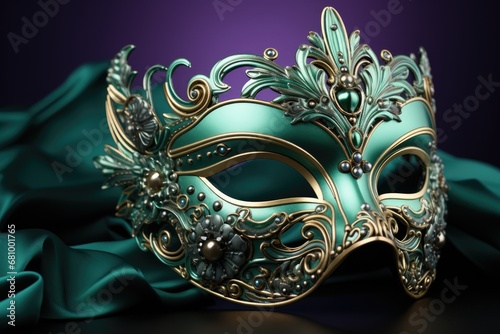 Green Mardi Gras carnival mask on purple background © Elen Nika