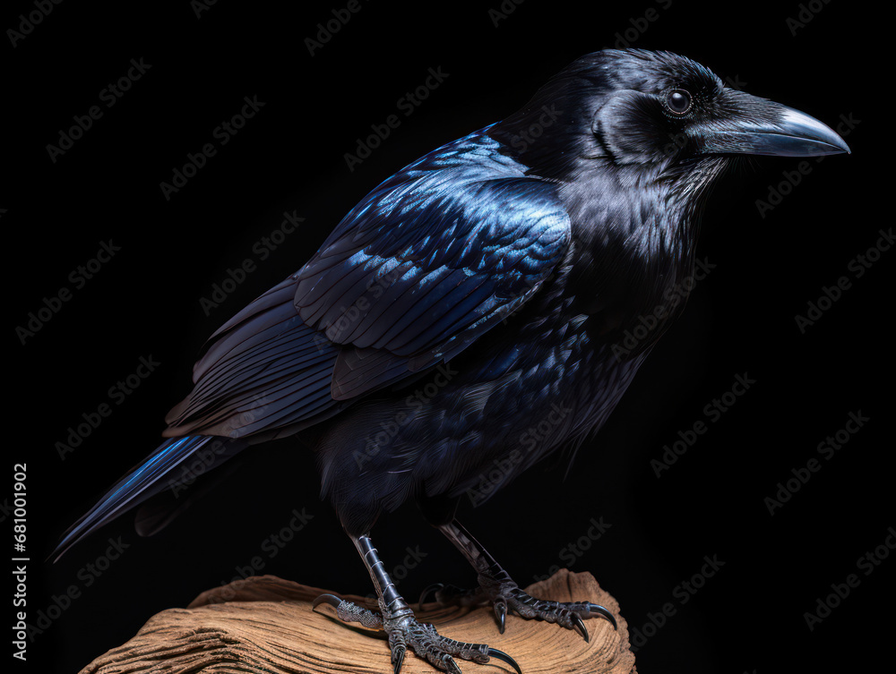 Fototapeta premium Crow Studio Shot Isolated on Clear Black Background, Generative AI