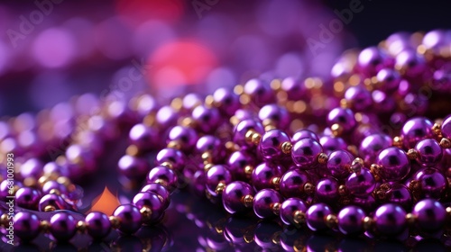 Banner with lilac and gold Mardi Gras beads and place for text photo