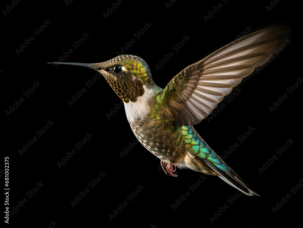 Hummingbird Studio Shot Isolated on Clear Black Background, Generative AI Hummingbird Studio Shot Isolated on Clear Black Background, Generative AI
