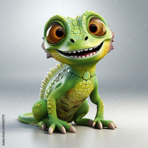 cute funny chameleon. Cute small green chameleon lizard cartoon animal design. generative ai © Witri