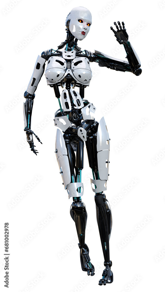 3D Rendering Female Robot on White 3D Rendering Female Robot on White