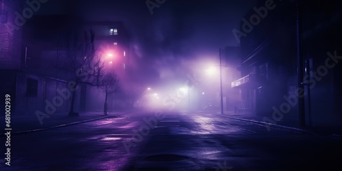 An eerily empty street under a haze of smog and darkness.