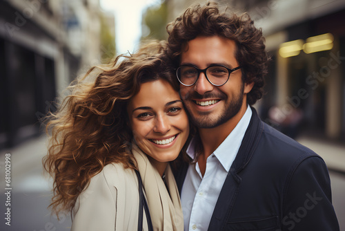 portrait of a young modern couple on a city street