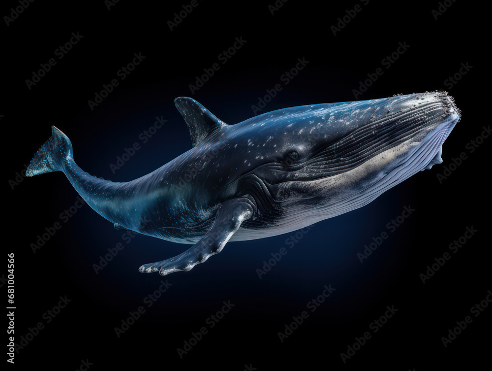 Whale Studio Shot Isolated on Clear Black Background, Generative AI