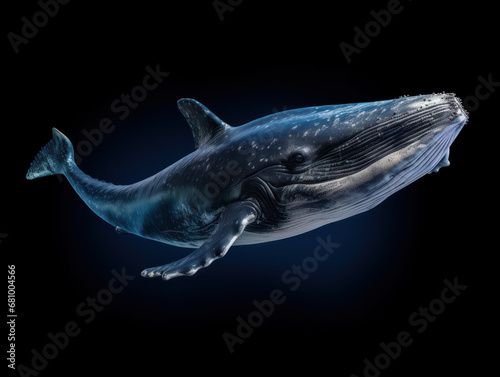 Whale Studio Shot Isolated on Clear Black Background, Generative AI