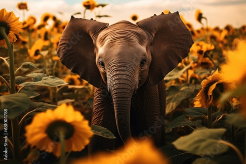 An Majestic Elephant Amidst a Golden Sea of Sunflowers