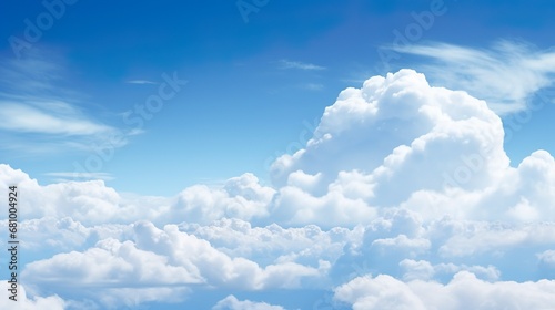 Blue sky with clouds. Anime style background with shining sun and white fluffy clouds. Sunny day sky scene cartoon vector illustration. bright weather, summer season outdoor