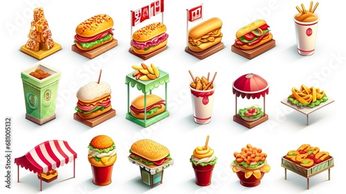burgers meat fillings set. fast food restaurant Isolated on solid background. photo