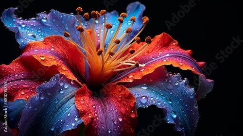 A close-up of a blooming flower, capturing the vibrant colors of its petals and the intricate arrangement of its stamens and pistil.