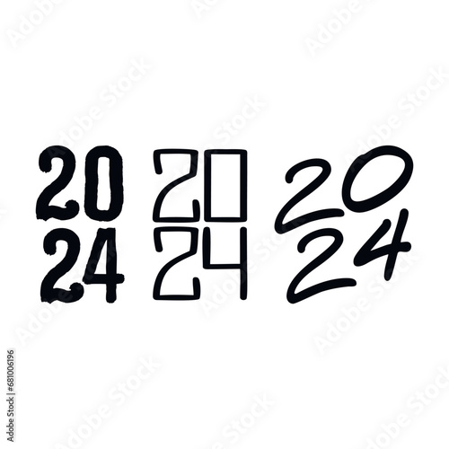 Set of 2024 handwriting font. White background. Isolated typography vertical bold text. Vector photo