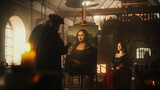 Representation of the Historical Moment of the Genius Leonardo Da Vinci Painting his Muse and Creating his Masterpiece, the Mona Lisa, in his Art Workshop. Pure Talent and Inspiration Put on Canvas