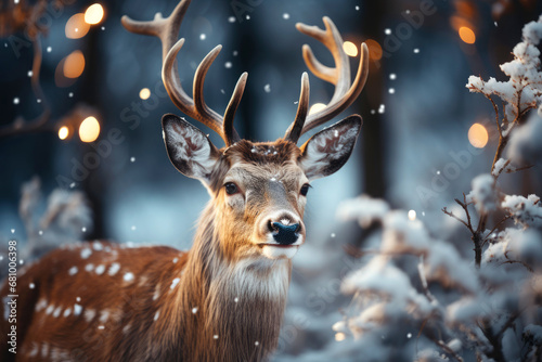 A deer standing in a snowy forest created with Generative AI technology © ADDICTIVE STOCK CORE
