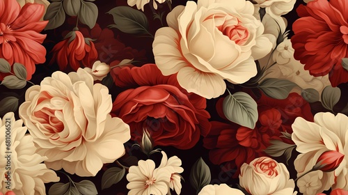 array of baroque roses arranged on a white table, creating an eye-catching display photo